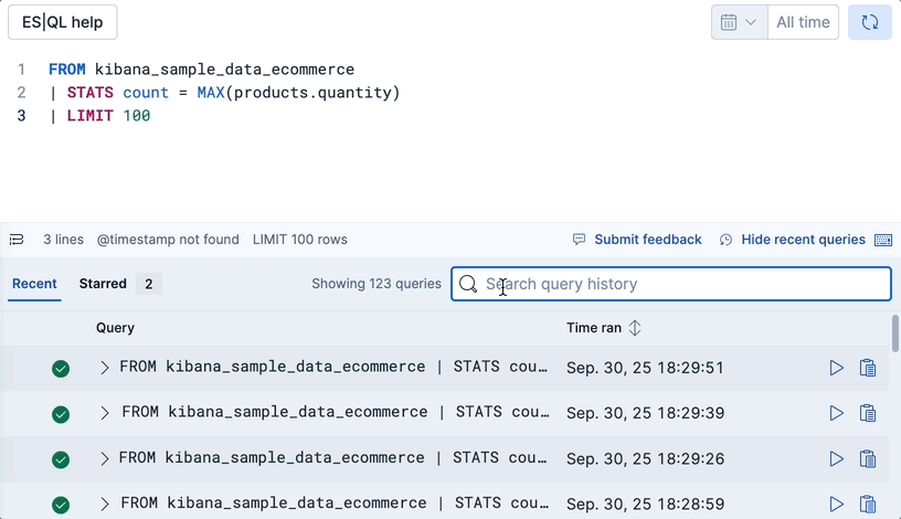 esql discover query history esql discover query history