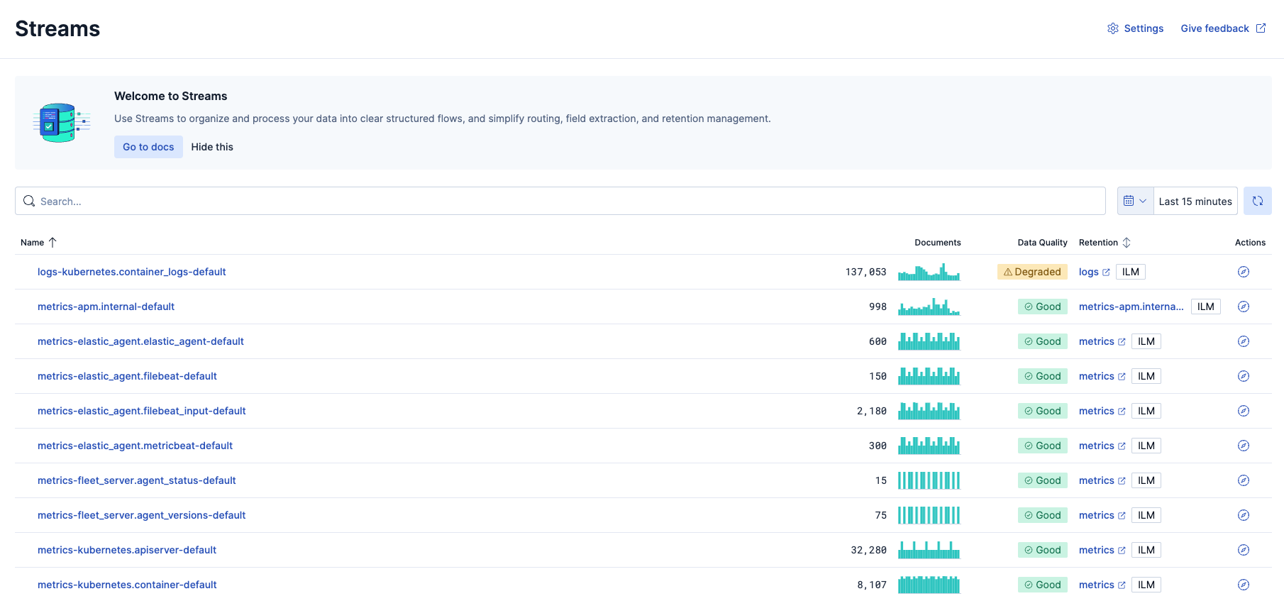 The Streams page The Streams page