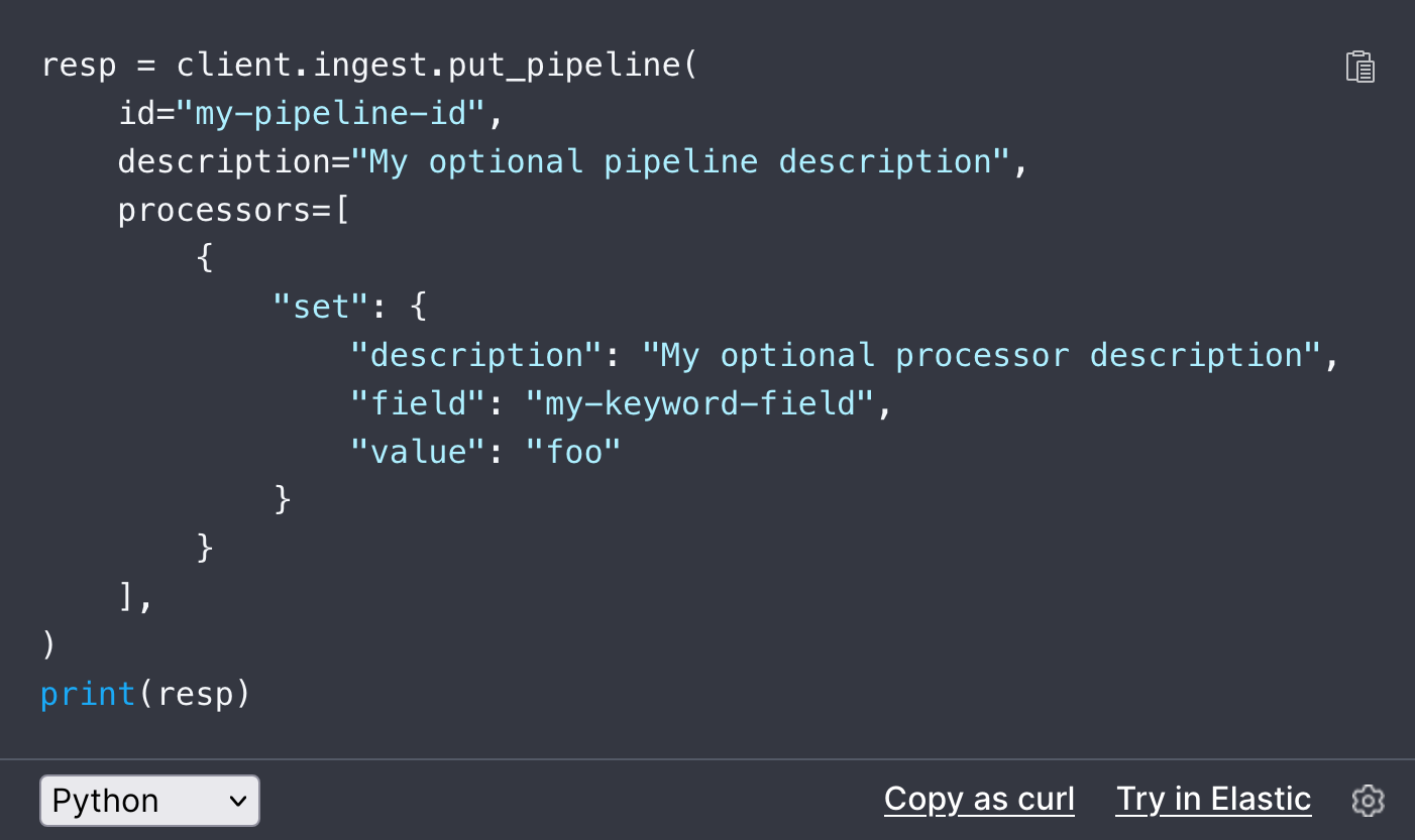 Python code example in the Elasticsearch guide