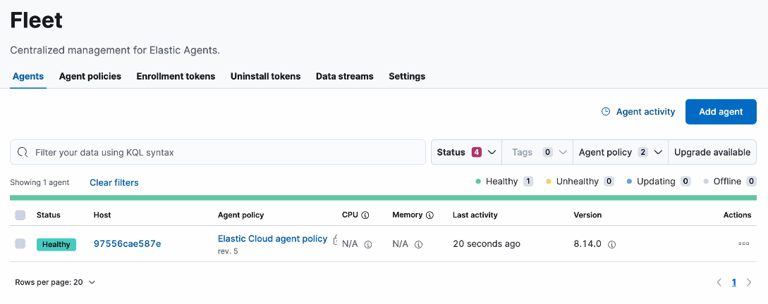 Fleet UI showing all tabs available Fleet UI showing all tabs available