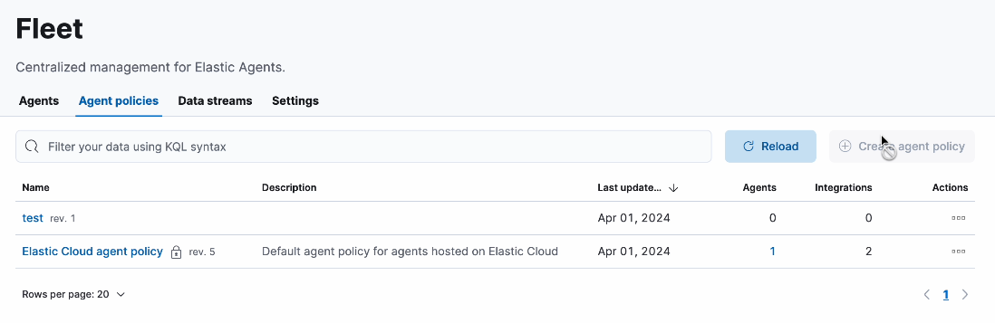 Fleet UI showing four tabs available Fleet UI showing four tabs available
