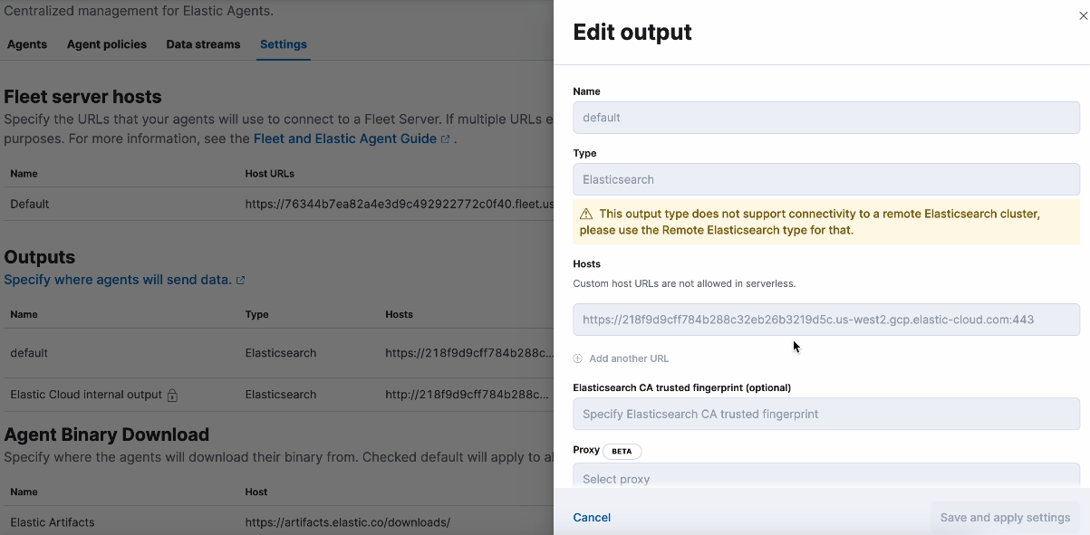 Fleet UI showing settings are non-editable Fleet UI showing settings are non-editable