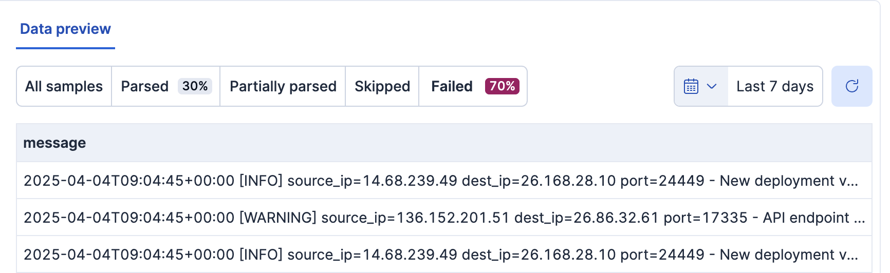 Screenshot showing the documents UI with Failed selected
