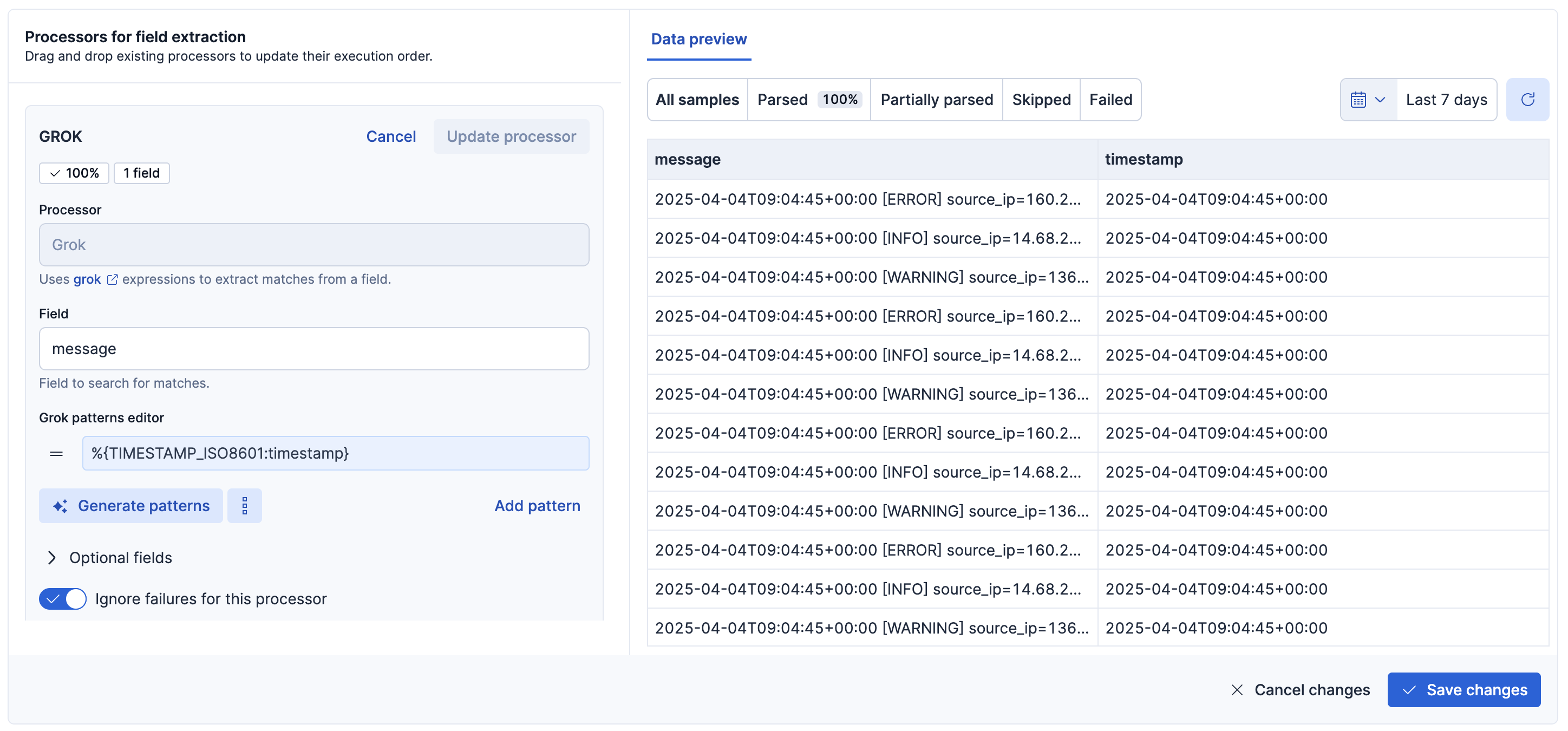 Screenshot of the Grok processor UI