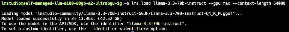 The CLI message that appears after a model loads The CLI message that appears after a model loads