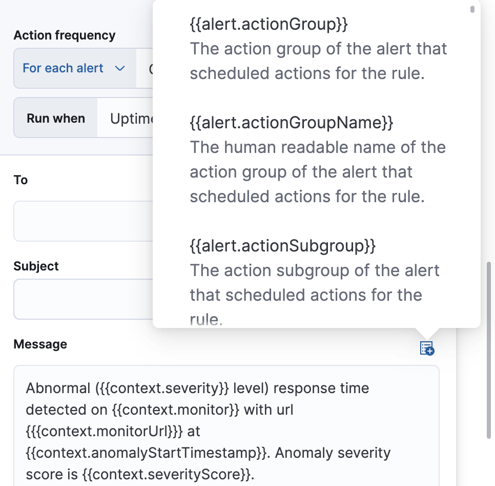 Default notification message for Uptime duration anomaly rules with open