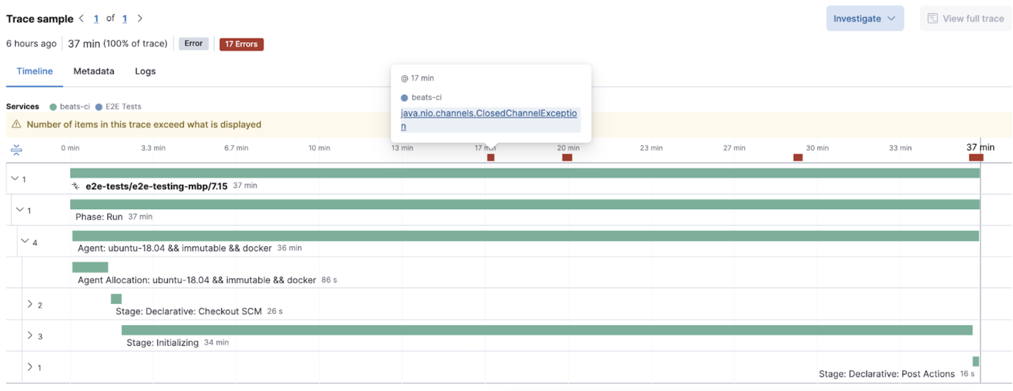 Jenkins pipeline build error in Elastic Observability Jenkins pipeline builds