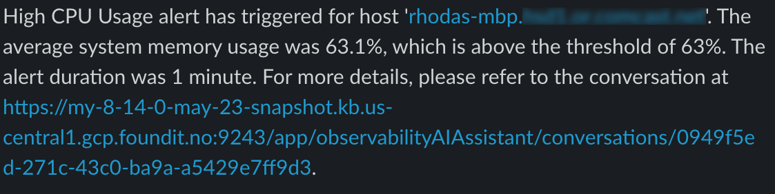 Message sent by Slack by the AI Assistant includes a link to the conversation Message sent by Slack by the AI Assistant includes a link to the conversation