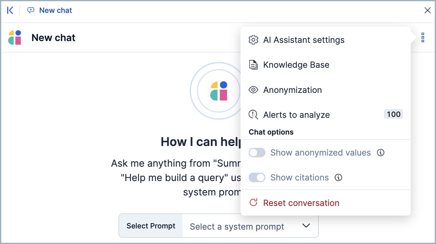 AI Assistant's more options popover