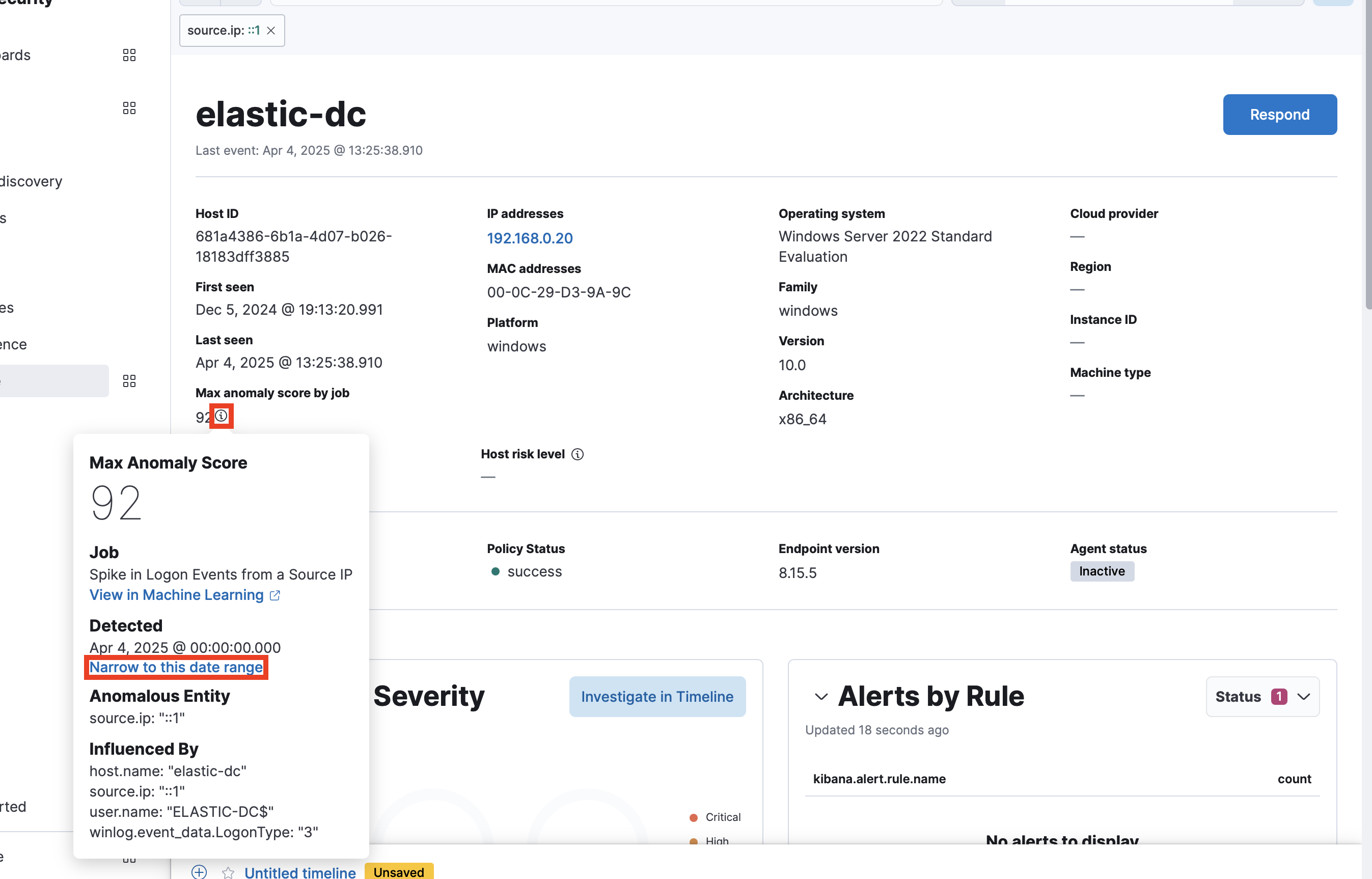 Filter by Max anomaly score by job Filter by Max anomaly score by job