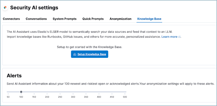 AI Assistant's settings menu open to the Knowledge Base tab