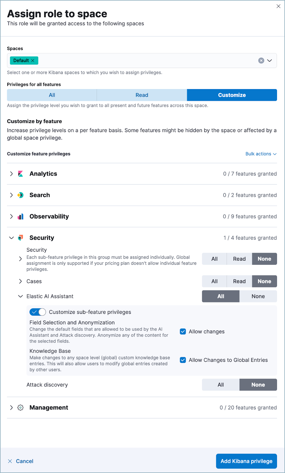 Knowledge base's RBAC settings