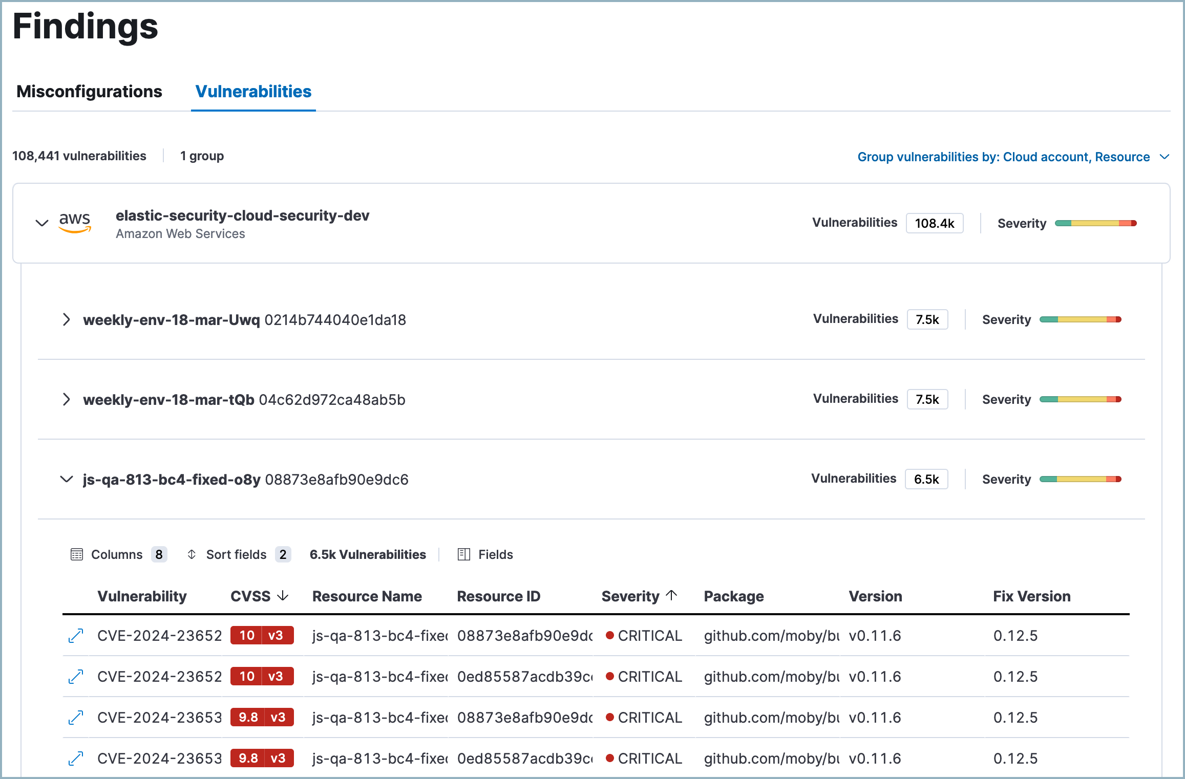 The Vulnerabilities tab of the Findings page The Vulnerabilities tab of the Findings page